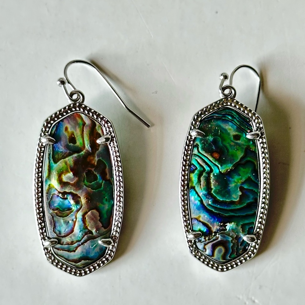 Kendra Scott Silver and Green Dangle Earrings